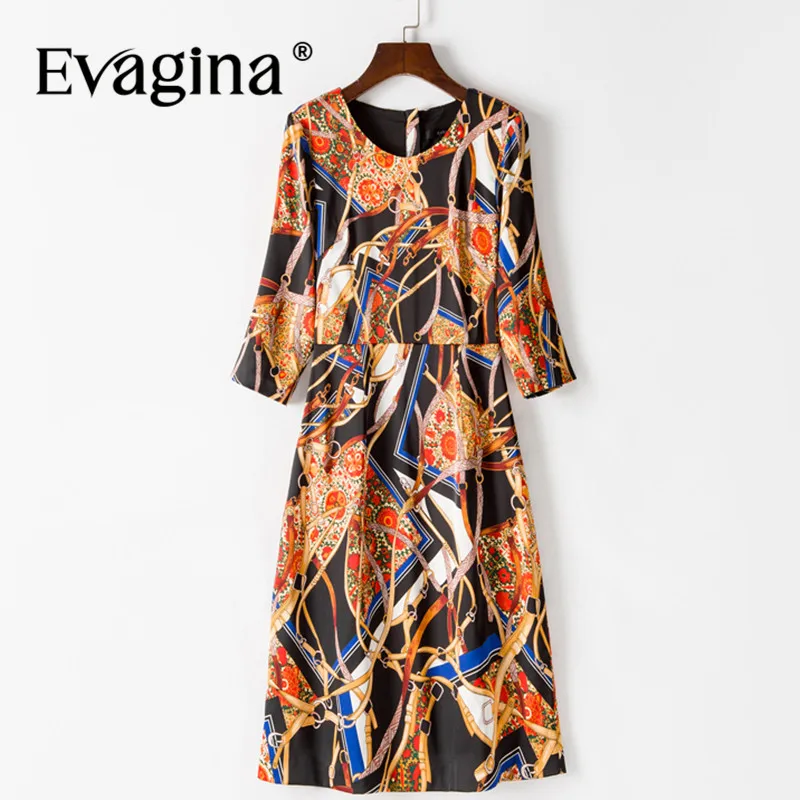 

Evagina Spring Summer Women's Dress Vintage Temperament Print Three Quarter Sleeve Elegant Party Mini Dresses