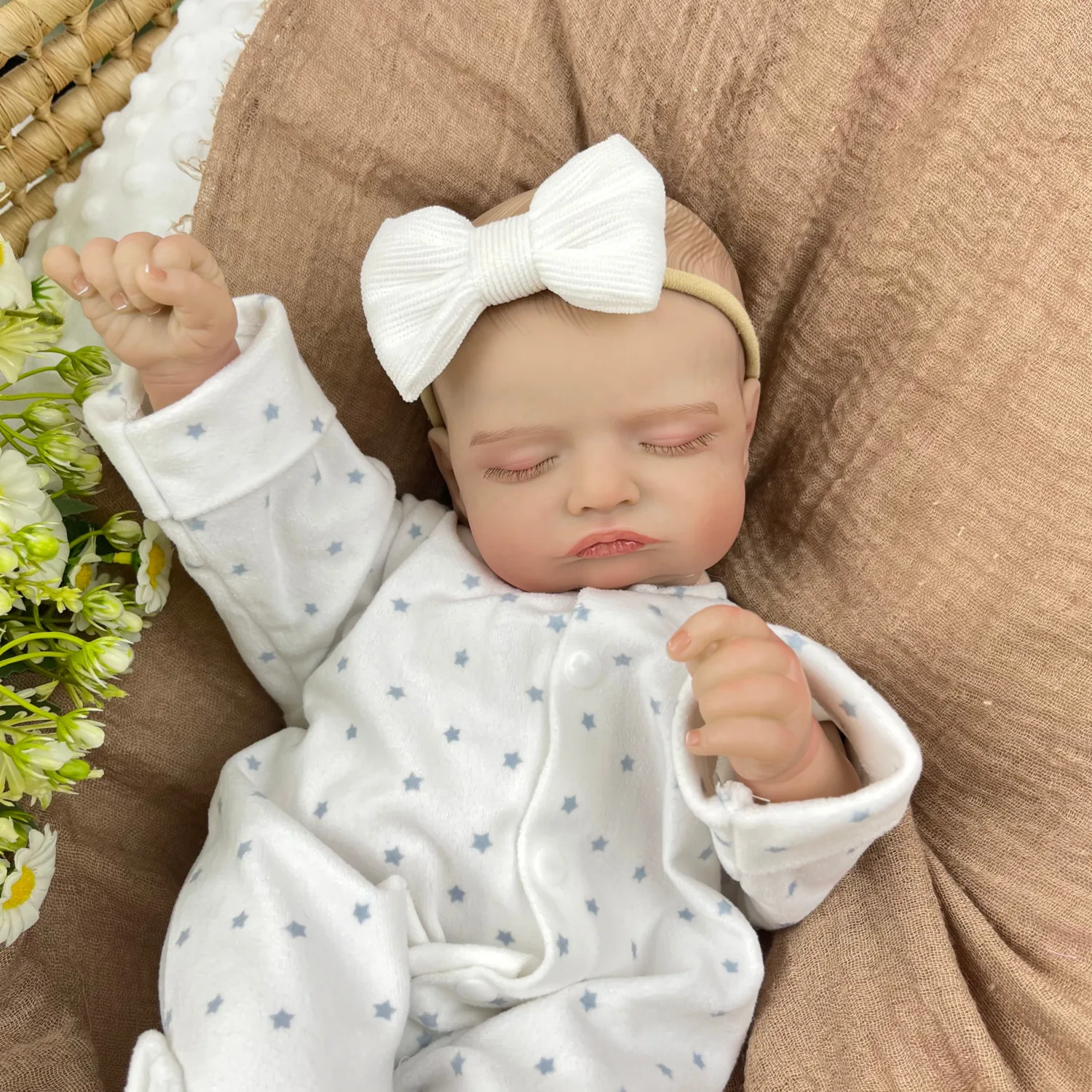 BZDOLL 19-calowa Realistyczna Lalka Reborn Śpiąca Dziecko 48CM z Tkaniną 3D-Imitującą Skórę, Modny Prezent Urodzinowy dla Dziewczynek