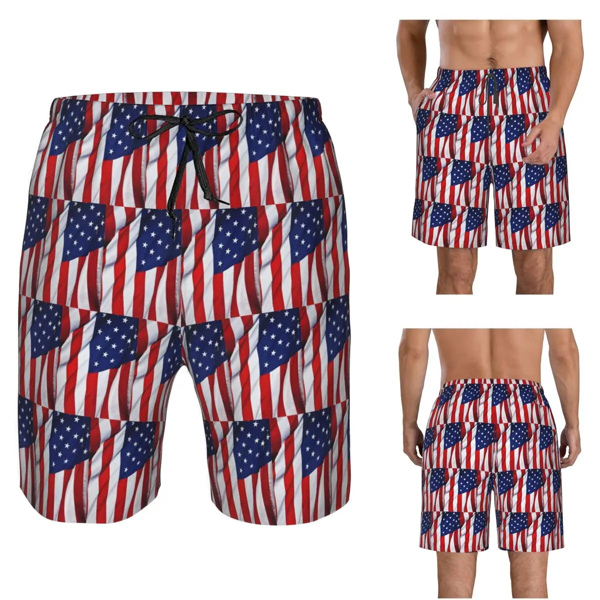 American Flag Flying Trunks Beach Board Shorts Casual Quick Dry Swim Summer Men Pants