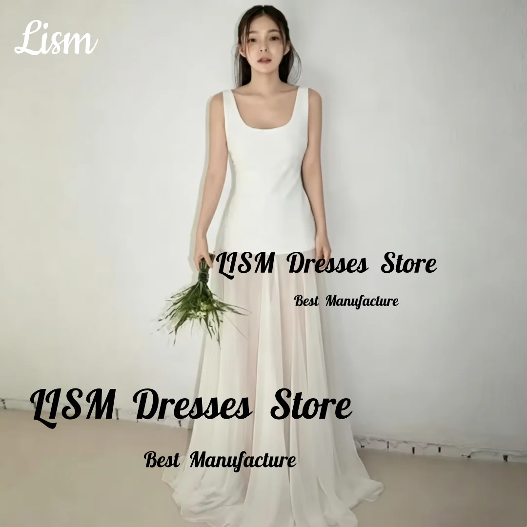 Lism U-Neck Sleeveless Korean Wedding Dresses Patchwork Bridal Wedding Photo Shoot Gown Customized Party Reception Dresses