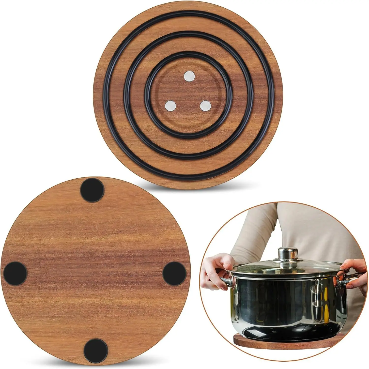 

Wooden magnetic pot mat, sand pot base, wooden tripod, anti slip magnetic pot rack bracket, kitchen heat pad 2pcs