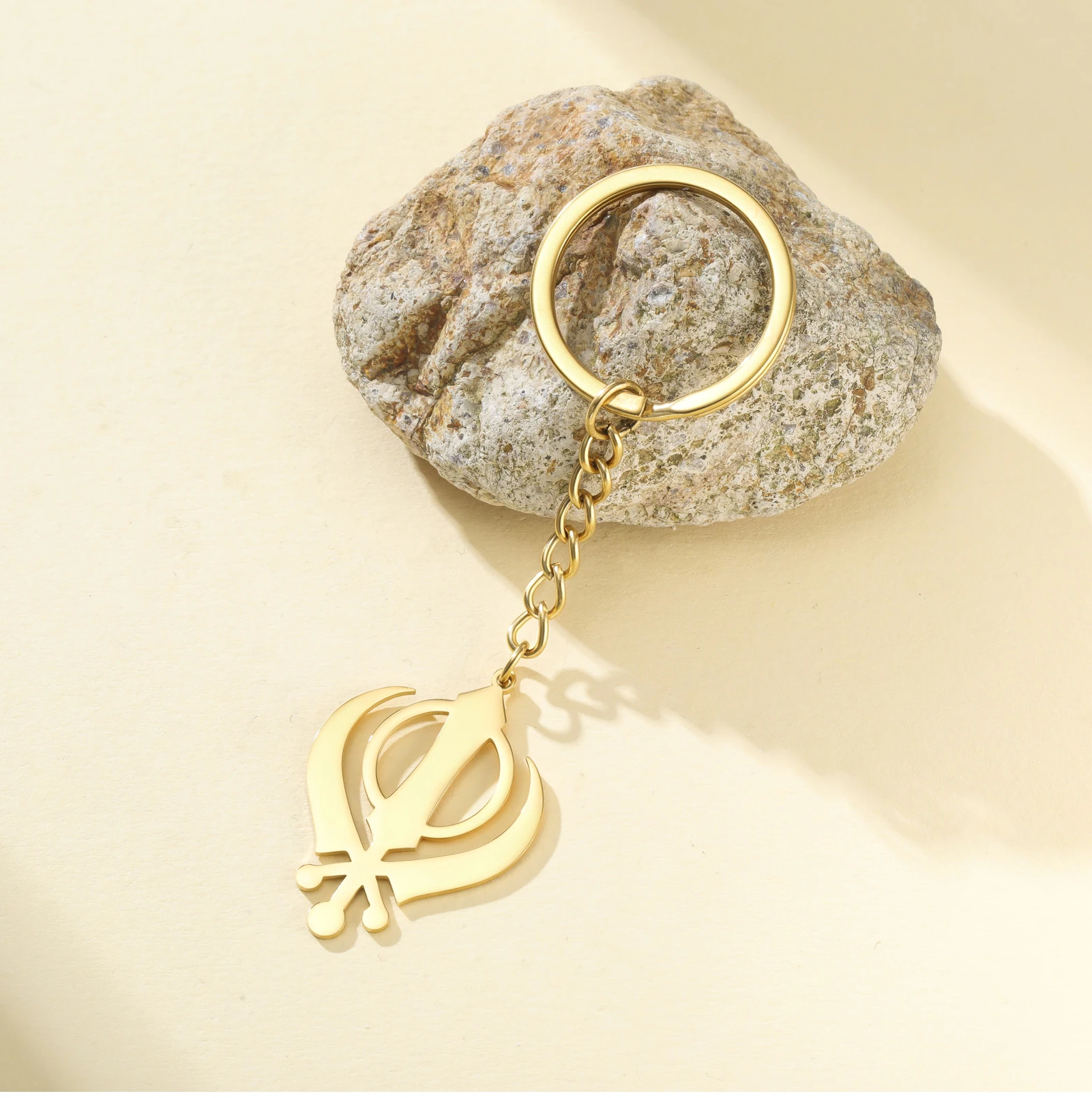 CoolTime 2026 Neuer Khanda Sikh-Symbol Schlüsselanhänger Edelstahl Goldfarben Religiöser Schmuck Amulett Schlüsselring Geschenk für Sikhs – Detail 10
