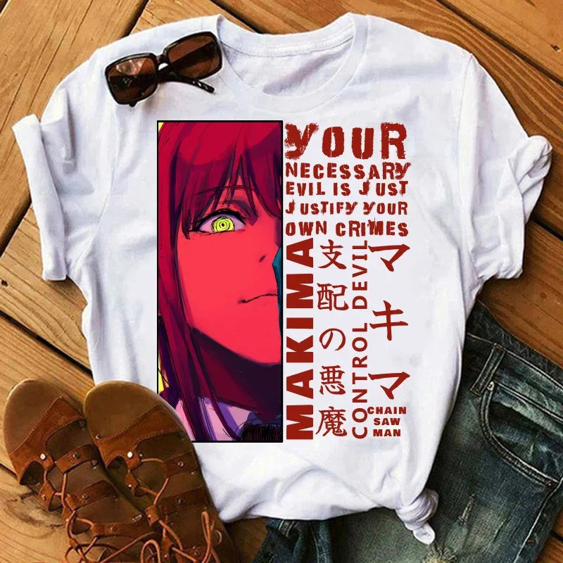 2023 Women T-shirts Chainsaw Man Makima Eyes Print Short Sleeve T Shirt Cute Anime Kawaii Streetwear Harajuku Y2k Clothes Tops