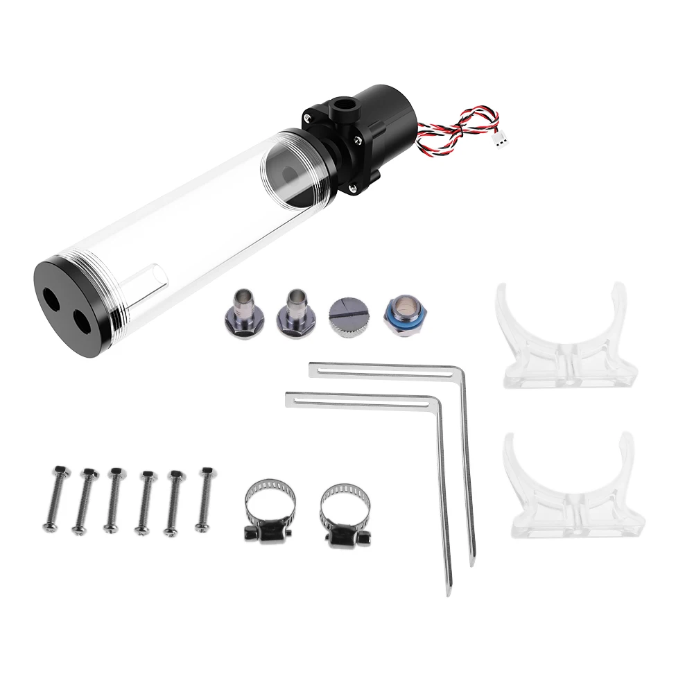 

G1/4 \ Резьба XHC8 + 120 мм Цилиндрический компьютерный резервуар для воды 12 В 19 Вт ПК Водяное охлаждение SC600 Насос Радиатор Комплект держателей водопроводного блока