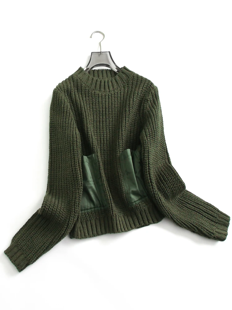 

Свободный длинный све женский трикотаж из массивной пряжи в стиле пэчворк, однотонный повседневный свитер, осенний новый Sle G255, удобное ощущение