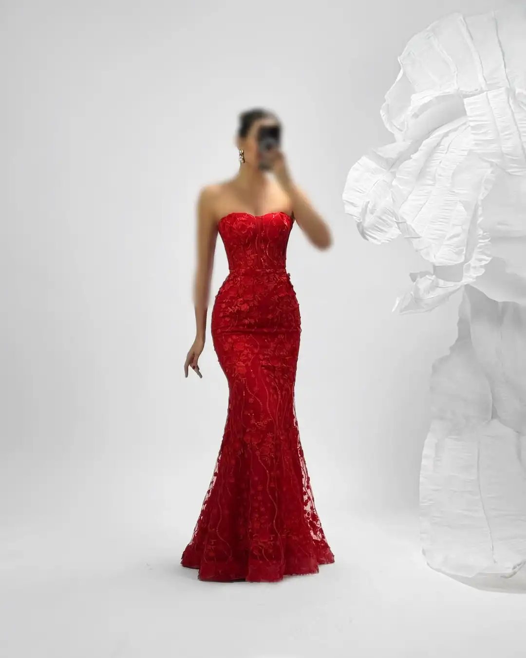 فساتين سهرة بحورية البحر مزينة بالدانتيل من Ofherown بدون حمالات فساتين حفلات الوهم مناسبة خاصة
