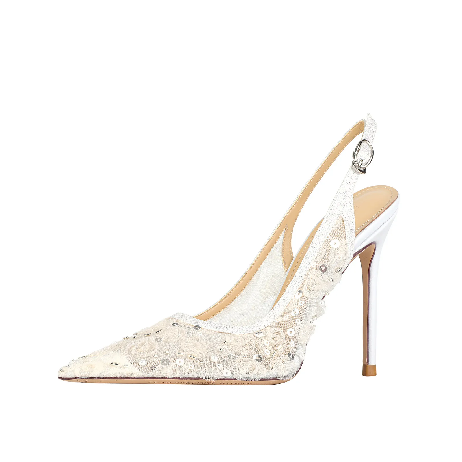 French style exquisite and beautiful sandals with mesh embroidery pointed toe back strap slim high heels versatile women's shoes
