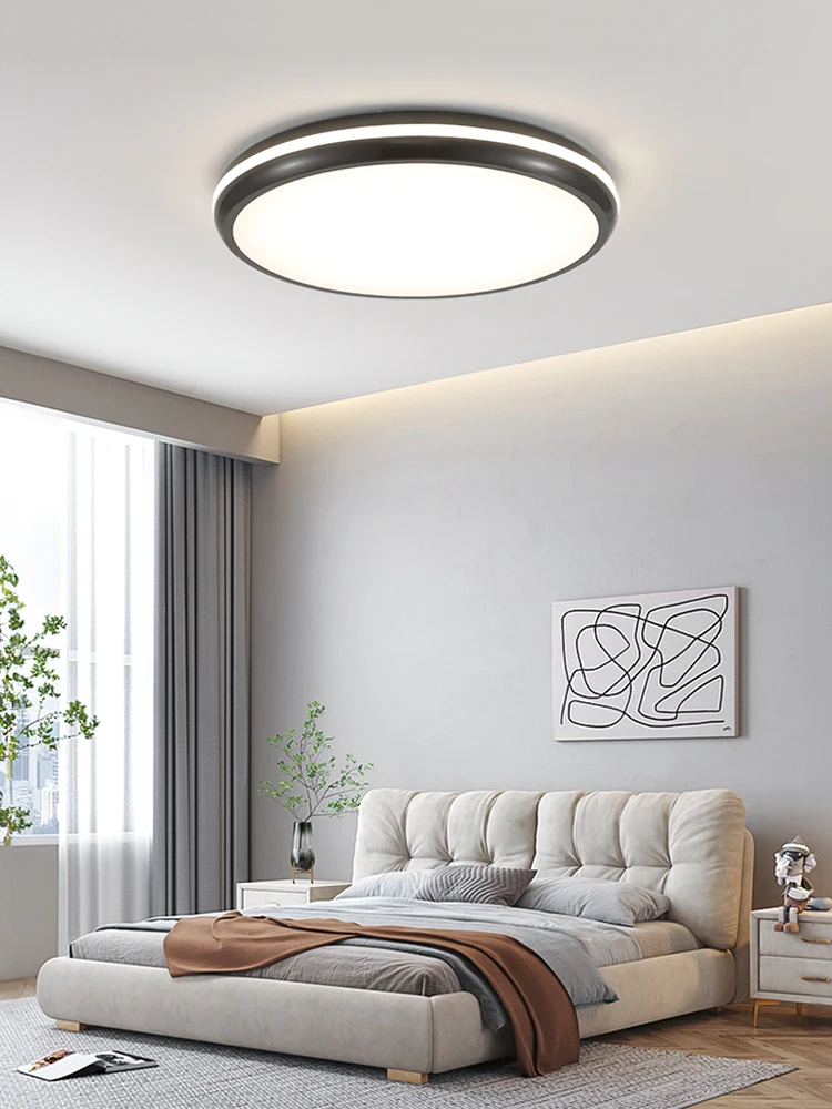 Nordic copper ceiling lamp black retro modern bedroom study lamp simple round tricolor