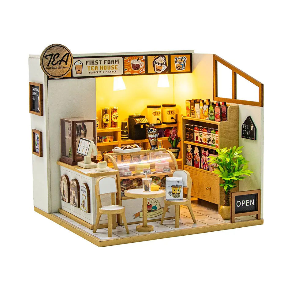 브랜드 뉴 오리지널 NFC 우든 DIY 티 하우스 돌하우스 키트 - 수제 조립 미니 모델 하우스, 창의적인 데스크탑 장식