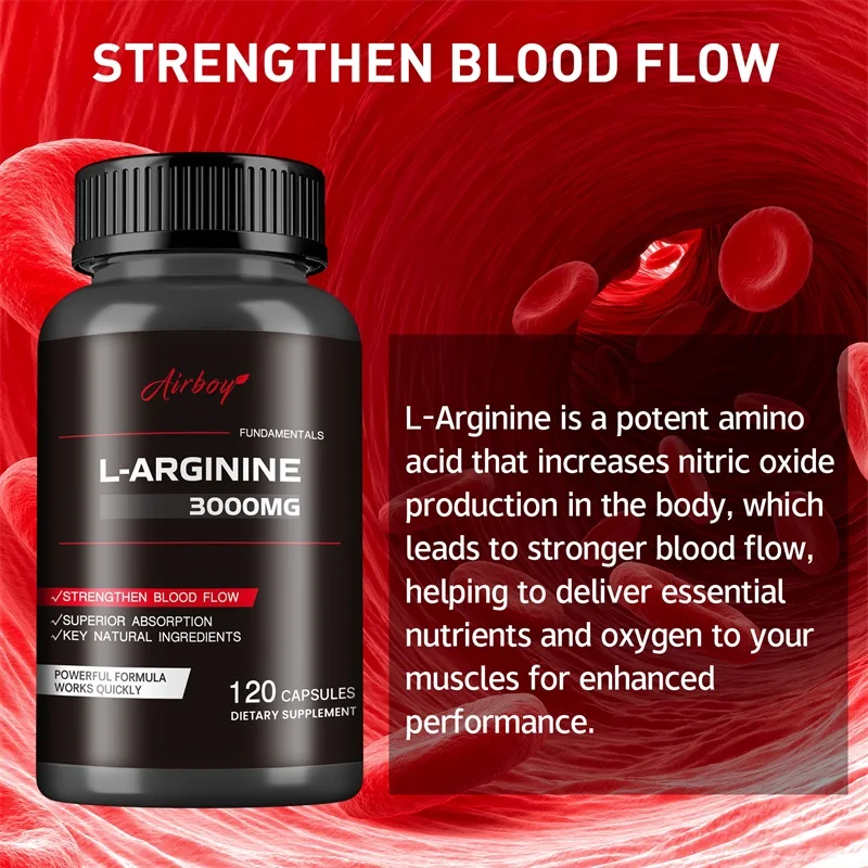 L-Arginine Capsules - Boosts Muscle Mass, Energy, Endurance, Improve Blood Circulation