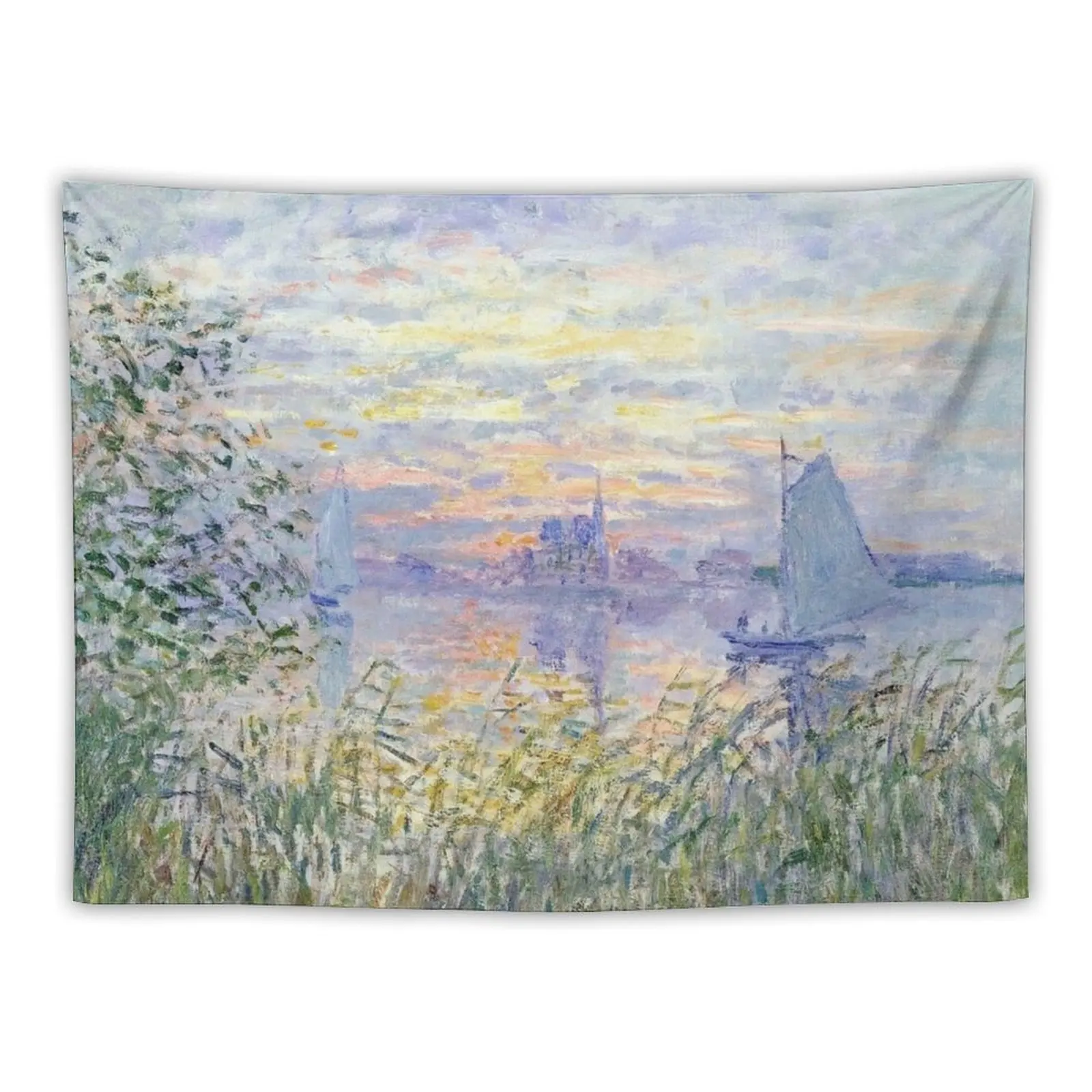 Claude Monet Soleil Couchant Sur la Seine à Lavacourt - Sunset on The Seine Tapestry Aesthetic Home Decor Tapestry