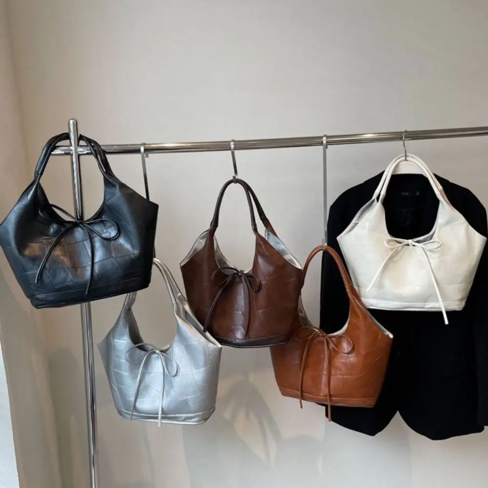 

Fashion PU Bow Underarm Bags Carrying Large Capacity Y2k Shoulder Bag Korean Style Portable Leather Tote Bag Female Lady Girl