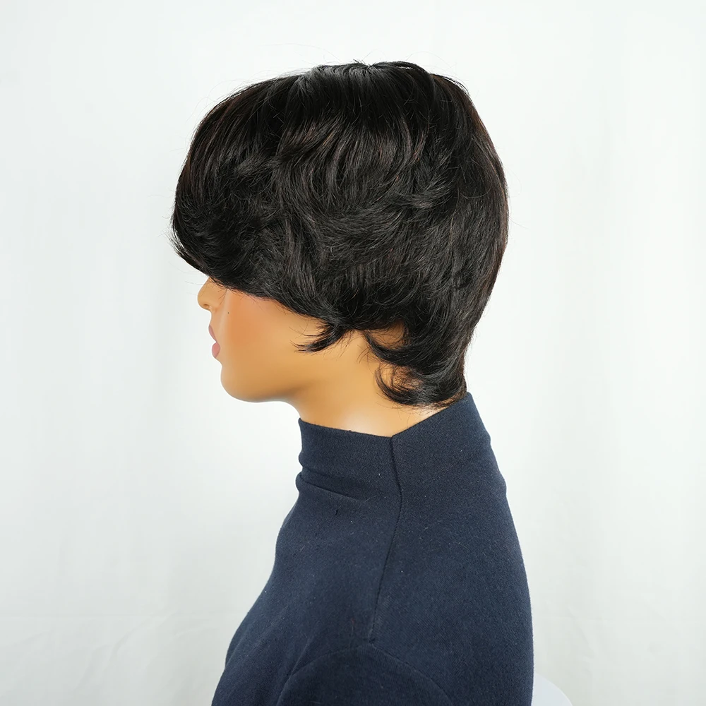 Короткие парики боб из натуральных волос с челкой Натуральный черный короткий парик Короткие многослойные парики Полностью машинного производства для чернокожих женщин