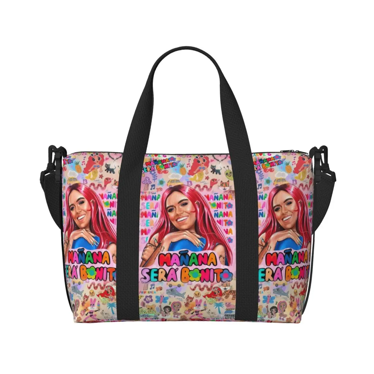 Borsa tote da spiaggia personalizzata Manana Sera Bonito Karol G Cantante colombiano per donna Borse da palestra da spiaggia con grande scomparto per cantante colombiana