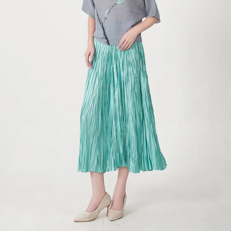 YFPF Miyake plissé conception une ligne jupe femmes mode taille haute couleur unie ample décontracté jupes longues 2025 nouveaux vêtements