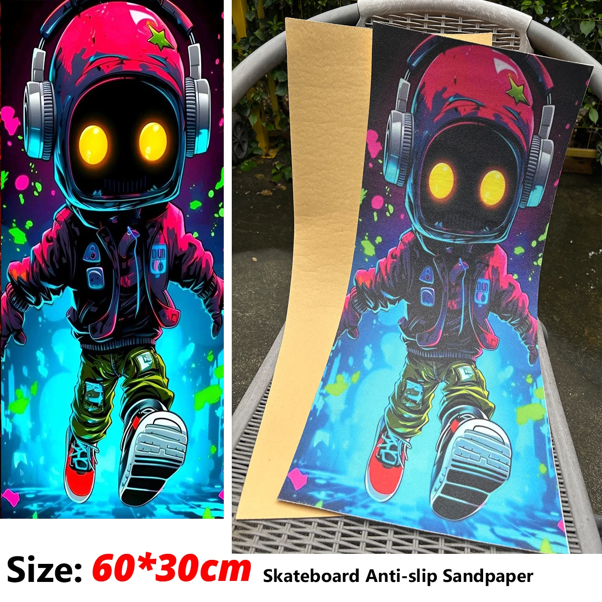 

60*30cm Space Astronaut Pattern Electric Scooter Anti-slip Sticker Sandpaper Skateboard Grip Tape Sheet