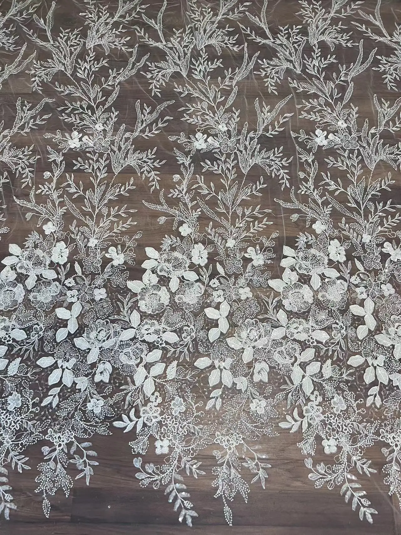 Beautiful floral lace fabric with sequins and beads wedding dress lace 130cm wide sold by yard