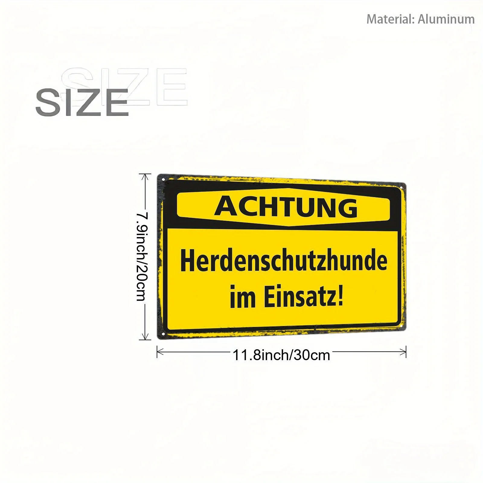 2D Flat Aluminum German Caution Wall Art 8X12in Herdenschutzhunde Im Einsatz Yellow Black Guard Dog Themed Outdoor Home Decor