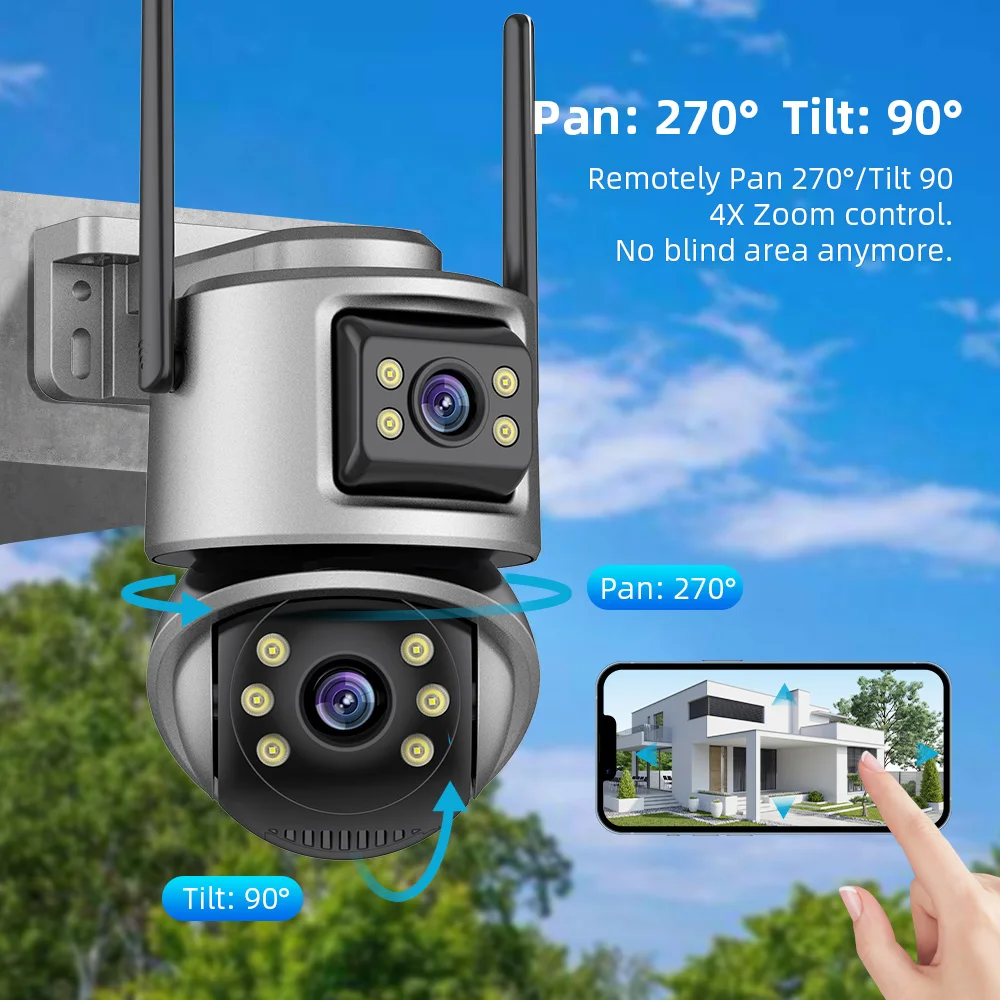 4K 8MP HD Wifi PTZ Camera Outdoor 4MP Dual Lens Dual Screen AI Auto Tracking IP Camera CCTV Audio Video Surveillance P2P iCSee