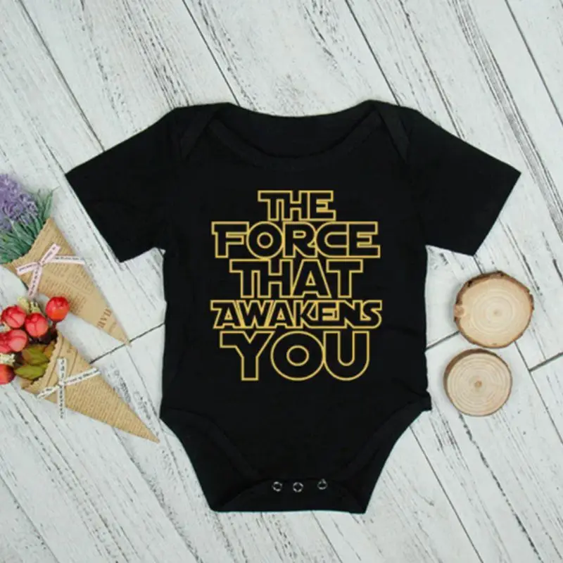 Newborn Baby Rompers Letters The Force That Awakens You Print Boy Cotton Bodysuit Infant Girl One-piece Jumpsuit Clothes 0-24M