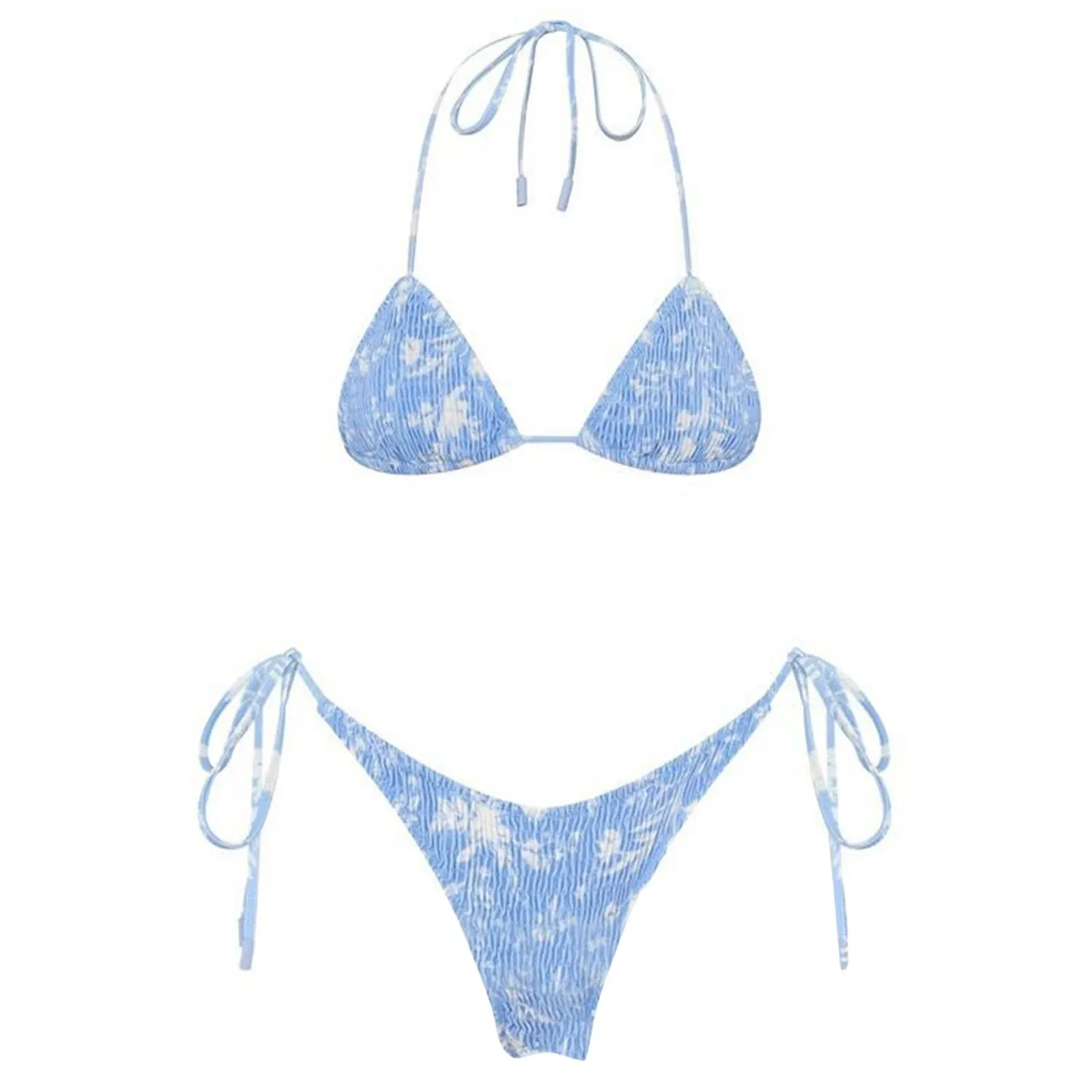 2025 Sexy Micro Bikini Side Tie Thong Two-Piece Swimwear Halter Swimming Suit For Women Floral Print Biquini Ladies Bathing Suit