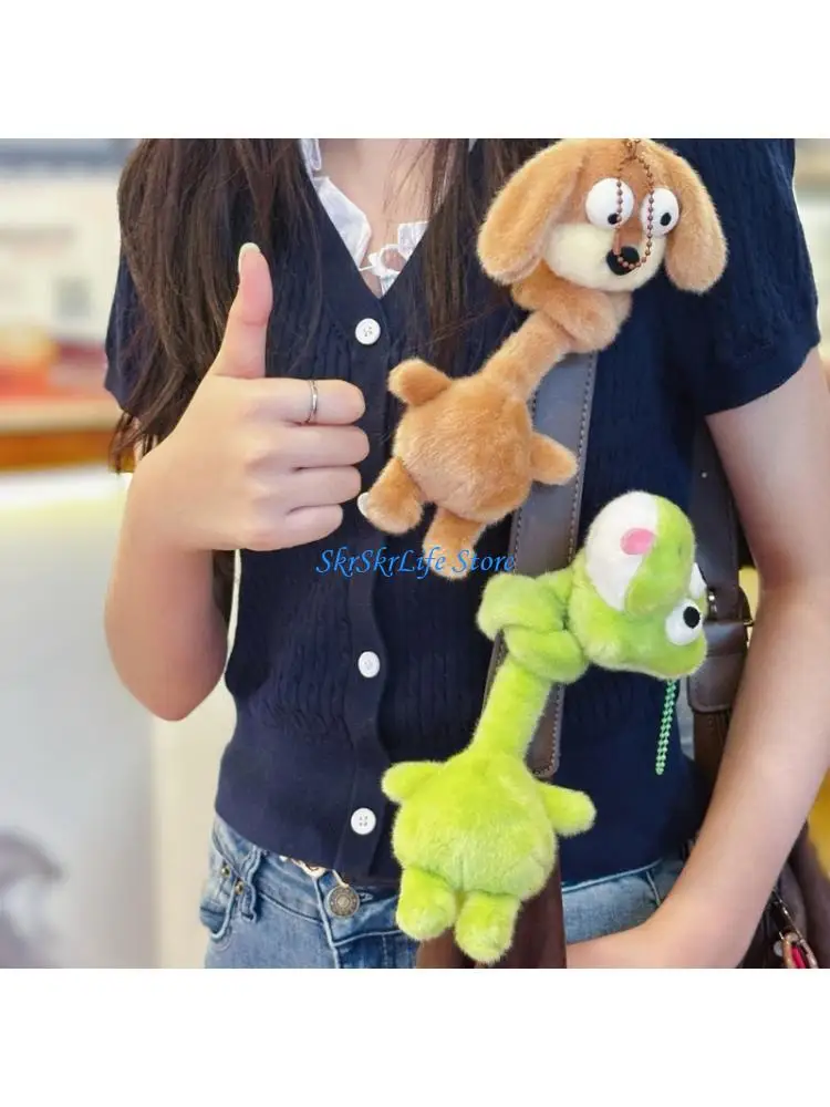 E65E Long Neck Animal Keychain Charm with Metal Hanging Chain, Soft Fabric Body, and 38 x 10 Size for Bag and Car Use