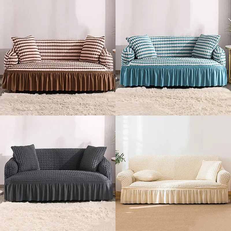 

Seersucker Lace Sofa Cover for Living Room, Thick, Solid Elastic Force Couch Covers, 1, 2, 3, 4 Seater