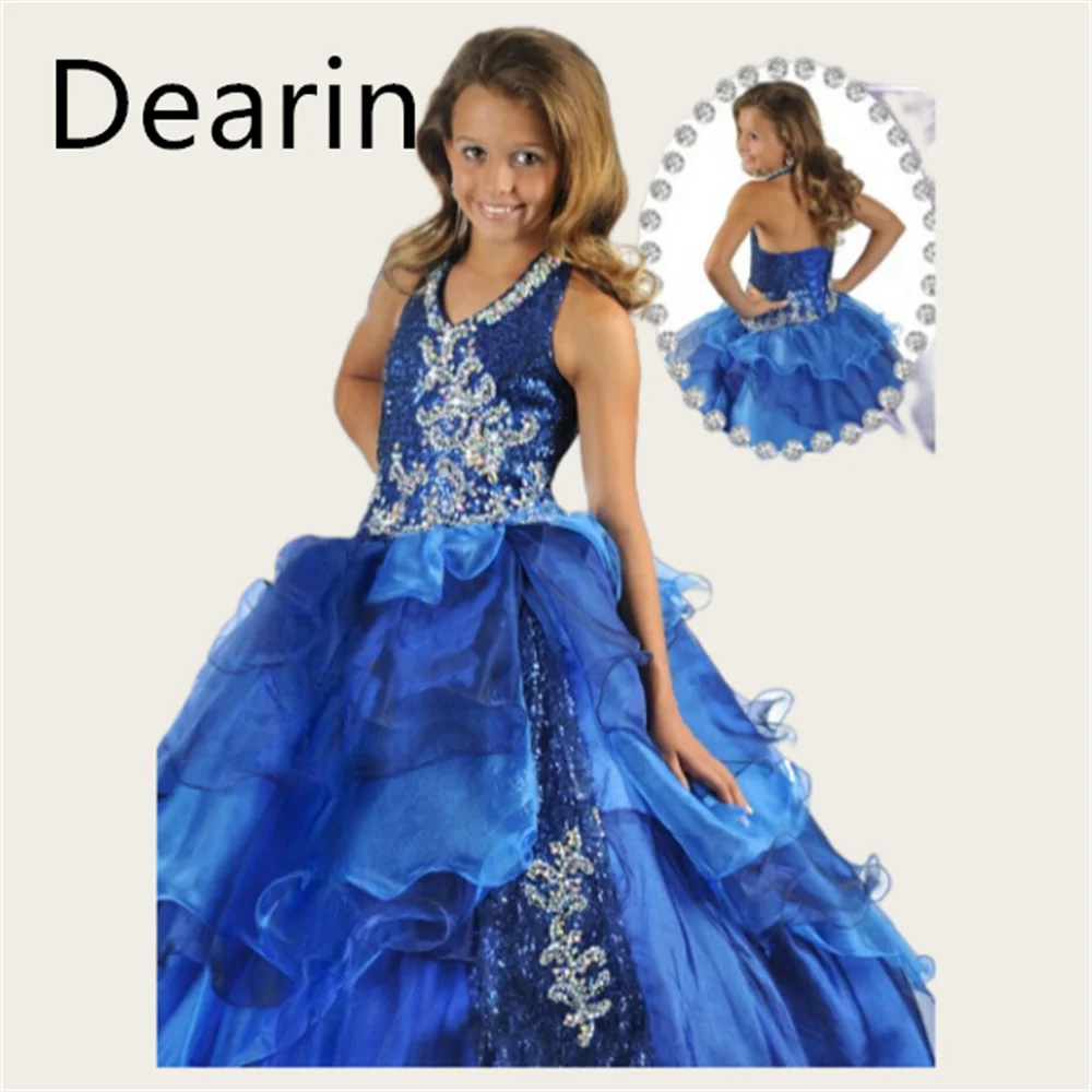 Customized Flower Girl Dress Dearin Halter A-line Floor Length Skirts Layered Dresses