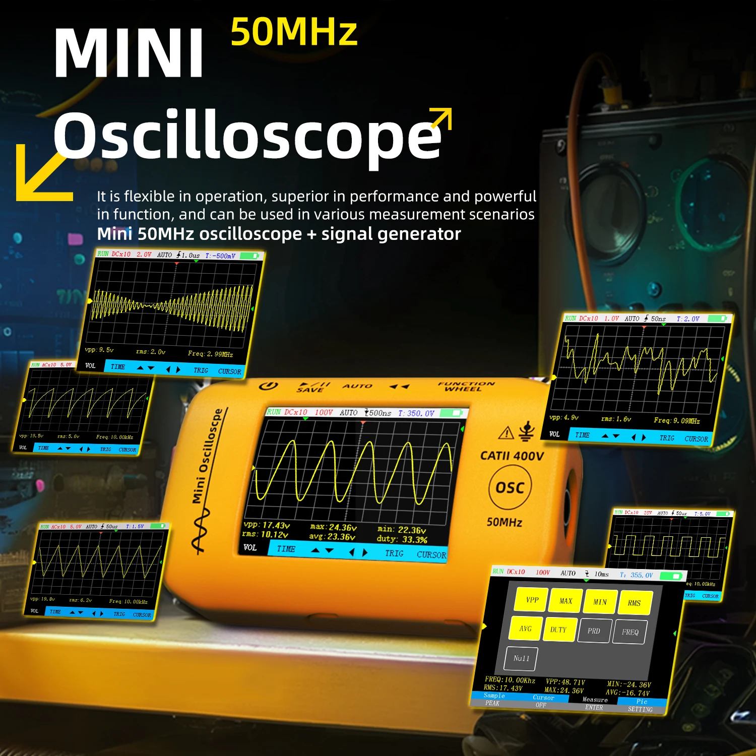

BSIDE OT4 Portable Oscilloscope 50MHz 200MSa/s Digital Signal Generator Sampling Rate Electronics Repair Tool Graphic Tester