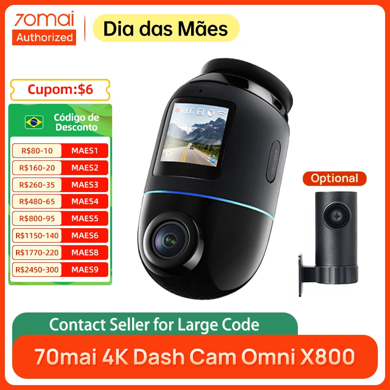 70mai 4K Dash Cam Omni X800 com kit de fio rígido 4G UP04 360