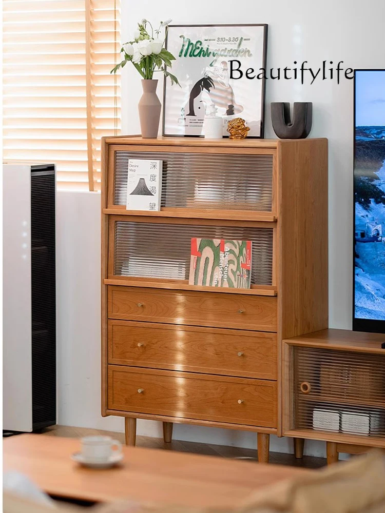 

Nordic Solid Wood Living Room TV Side Cabinet Japanese Style Cherrywood Dining Side Bedroom Storage Cabinet