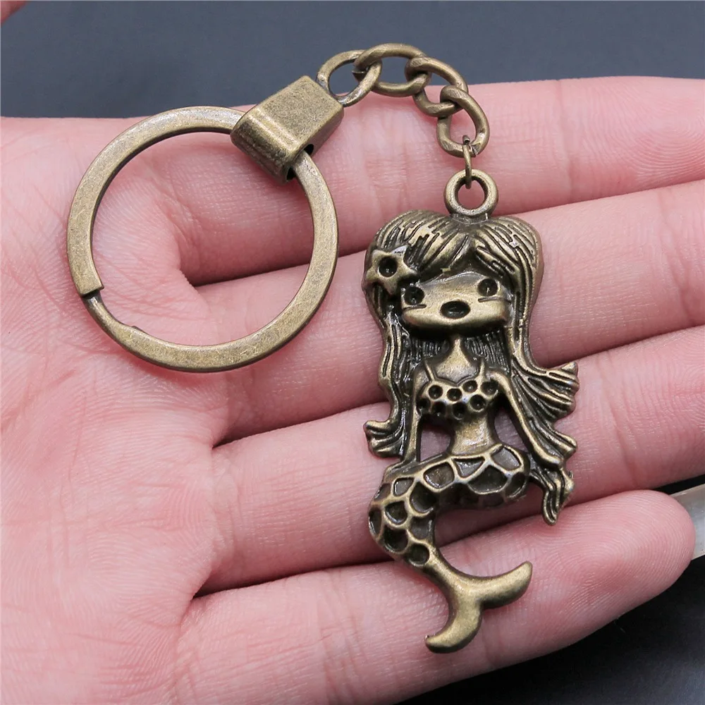 Fashion Keychain Antique Bronze Color 54x22mm Mermaid Pendant Keyring Holder Men Jewelry Car Keychain Dropshipping