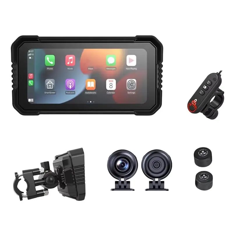 

Для мотоциклов: интерфейс для двух камер, GPS-навигация, видеорегистратор, 6,25-дюймовый экран Carplay, водонепроницаемость IPX7, монитор для записи вождения на мотоцикле