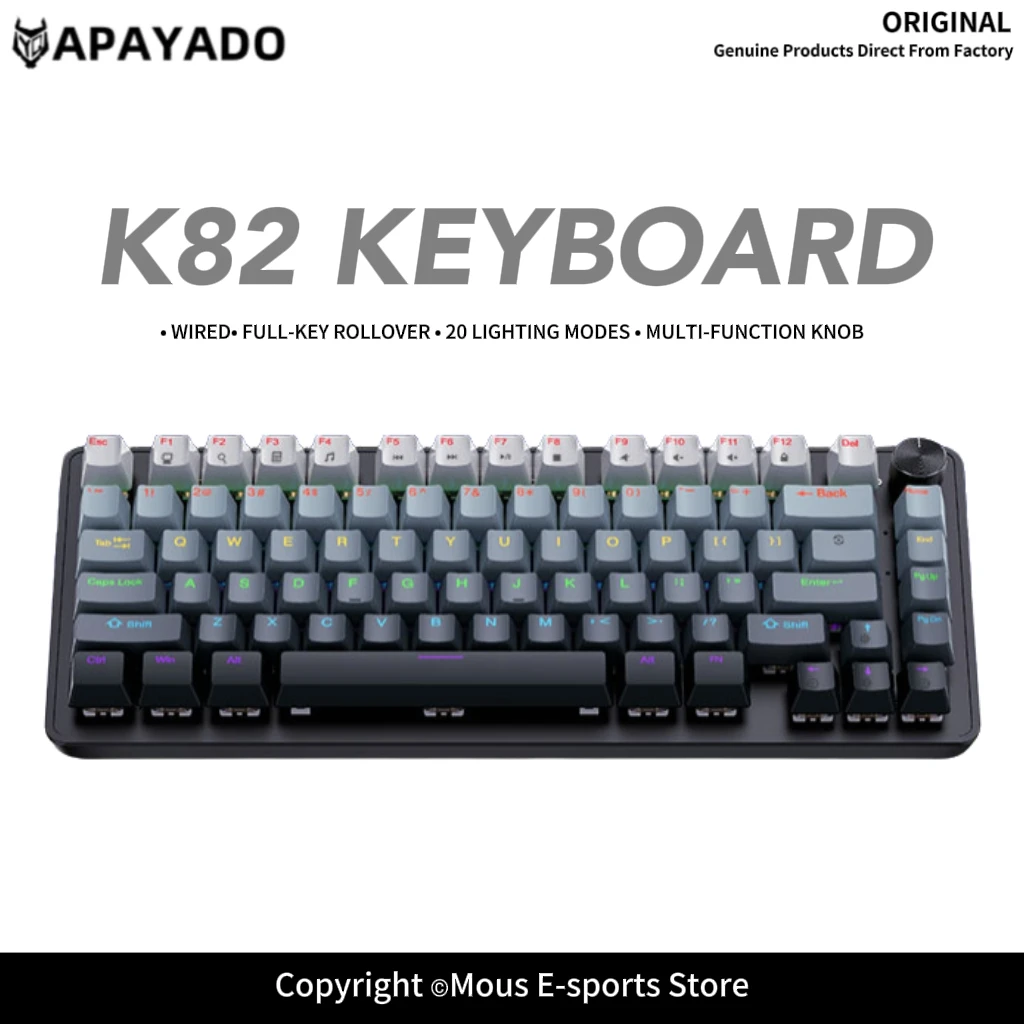 APAYADO K82 Wired Mechanical Keyboard 75% Hot Swappable RGB Backlight Multi Function Knob Red/Blue Switch Ergonomic Design