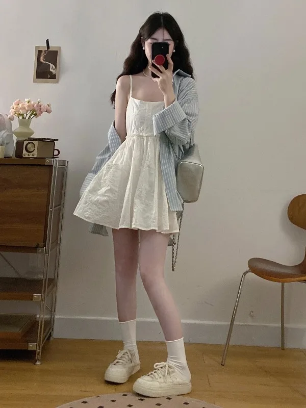 

Spring 2026 plus Size Women's Faion Set with Strap Dr And Stripe irt Two-Piece Ensemble Ele Commute Sle Regular Fit