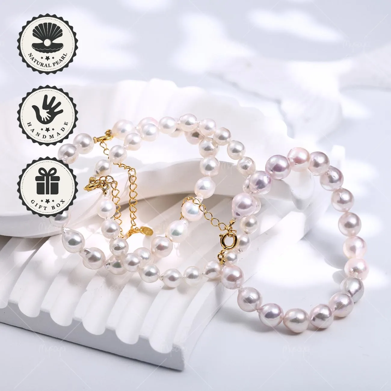 

Браслет Mysoya из японского жемчуга Акойя Барокко, 6–6,5/7–7,5/8–8,5 мм, серебристый, S925, 15,5+5 см, с подарочной коробкой, на День святого Валентина, на день рождения