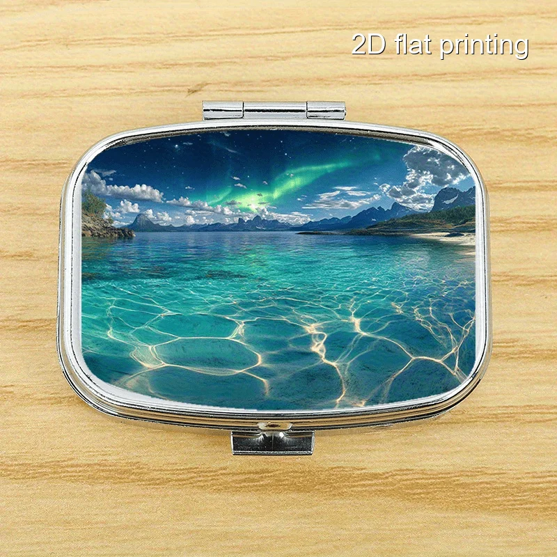 1 piece, flat, original bay pattern square double-compartment sealed pill box, compact and portable sealed box, flat