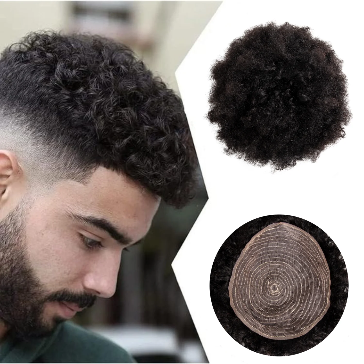 

Afro Toupee for Man Curly Hair Unit for Black Men Super Durable Men's Toupee Full Machine Made 100% Human Hair 8x10 inches