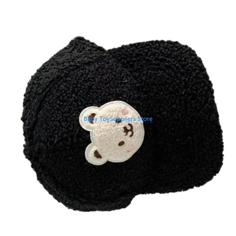 

R1WF Children's Lamb Wool Duck Tongue Hat Little Bear Winter Warm Solid Plush Big Brim Baseball Sun Protections Hats