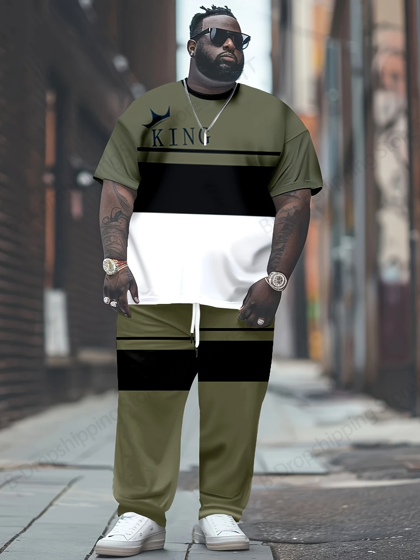 Men's Letter Paris King 3D Print Sets Men Fashion Short Sleeve T-shirt + Pant 2pcs Set Suits Oversized Outfit Men Tracksuit Suit