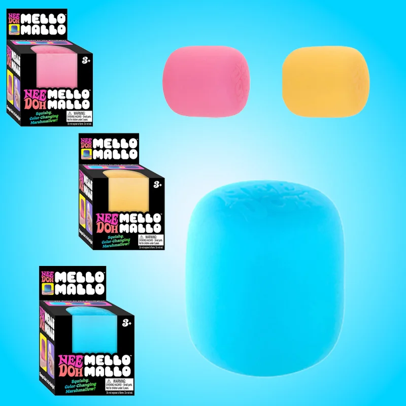 Needoh Mello Mallo Squishy Toy Blue Marshmallow Stretchy Rebound Squeeze Soft Touch Smooth Surface Non Toxic TPR Gift For Adults