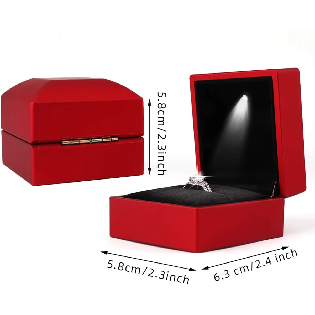 Ring Box LED Light Proposal Engagement Necklace Boxes Jewelry Gift Red Wine Ring Case for Wedding Valentine's Day Anniversary