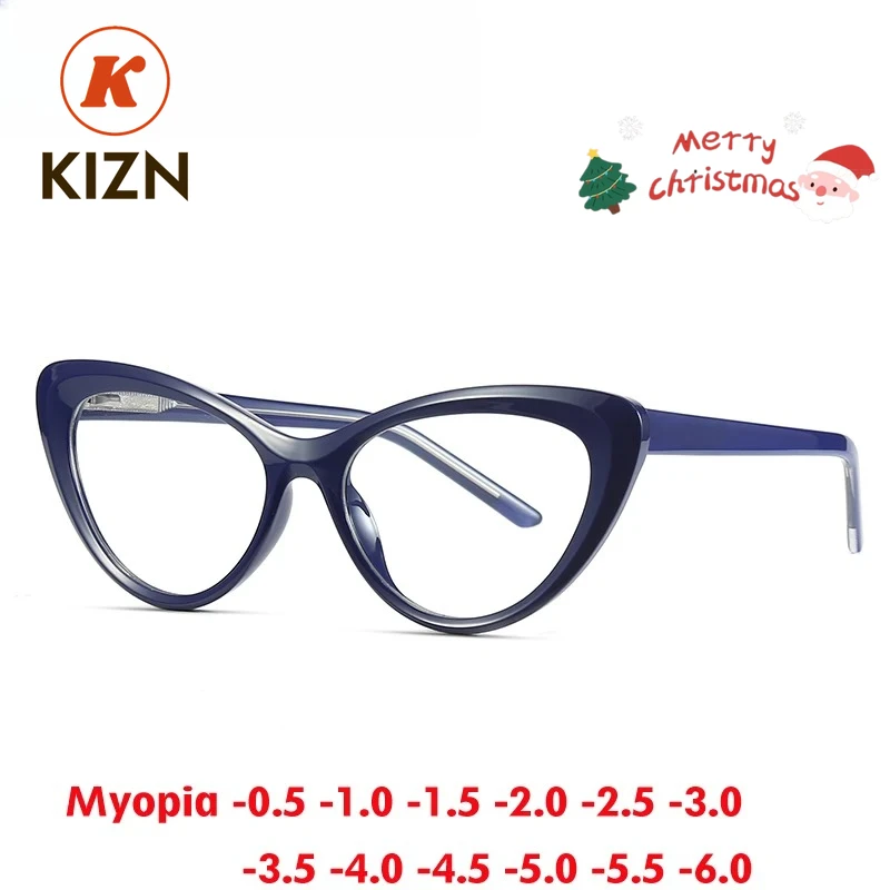 KIZN Occhiali per miopia da donna Montatura di alta qualità TR90 Cat Eye Anti luce blu Occhiali da vista personalizzati da -0,50 A -10