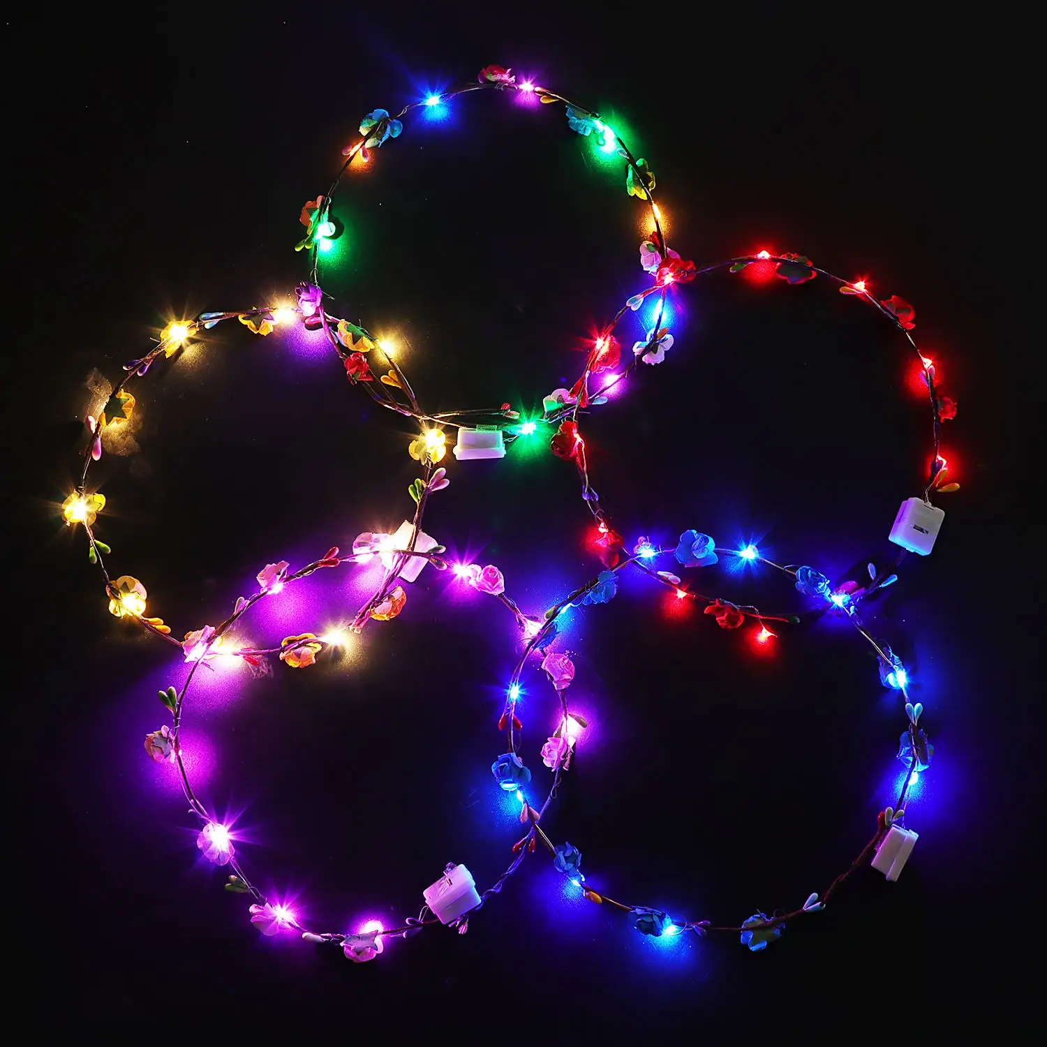 12Pcs LED Flower Crown Adjustable Flower Glow Color Nights Wreath Headband Garlands Birthday Party Wedding Baby Shower Decor