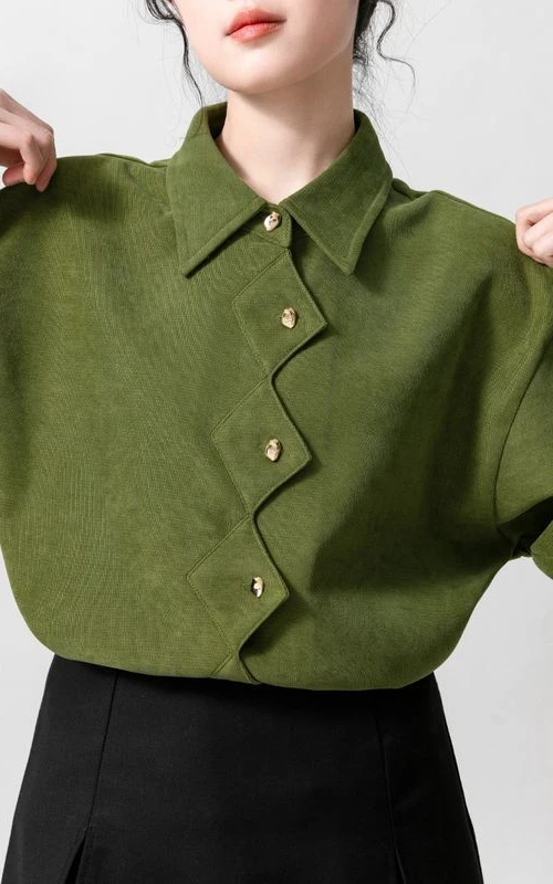 Blouse Women Vintage Green Skirt Fashion New Full Sleeve Autumn Spring Office Lady Women Top All-match Mori Girl