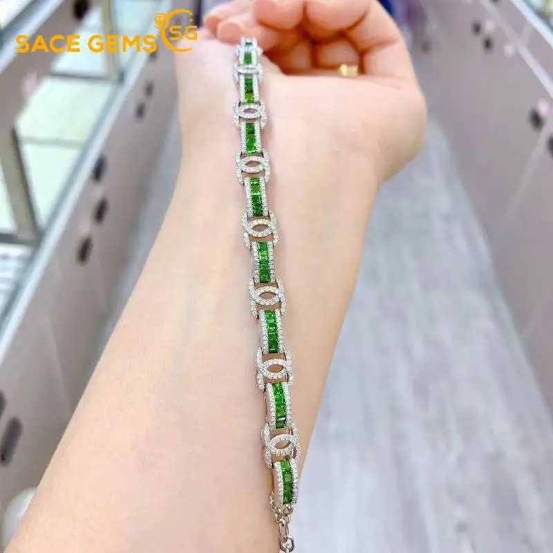 

SACE GEMS стерлингового серебра 925 пробы 2,25 мм натуральный диопсид браслеты с драгоценными камнями для женщин помолвка коктейльная вечеринка ювелирные украшения