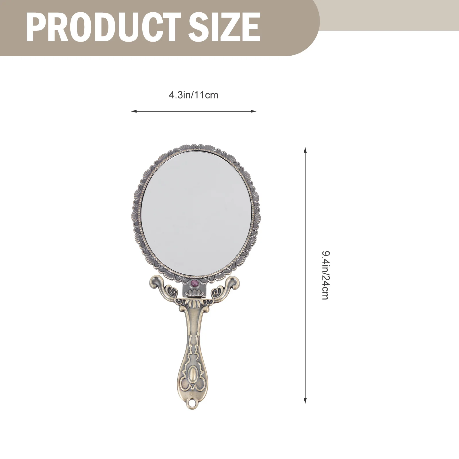 مرآة بمقبض وردي عتيق، مرآة مكياج محمولة رقيقة، أداة محمولة أنيقة للمنزل والمكتب #3
