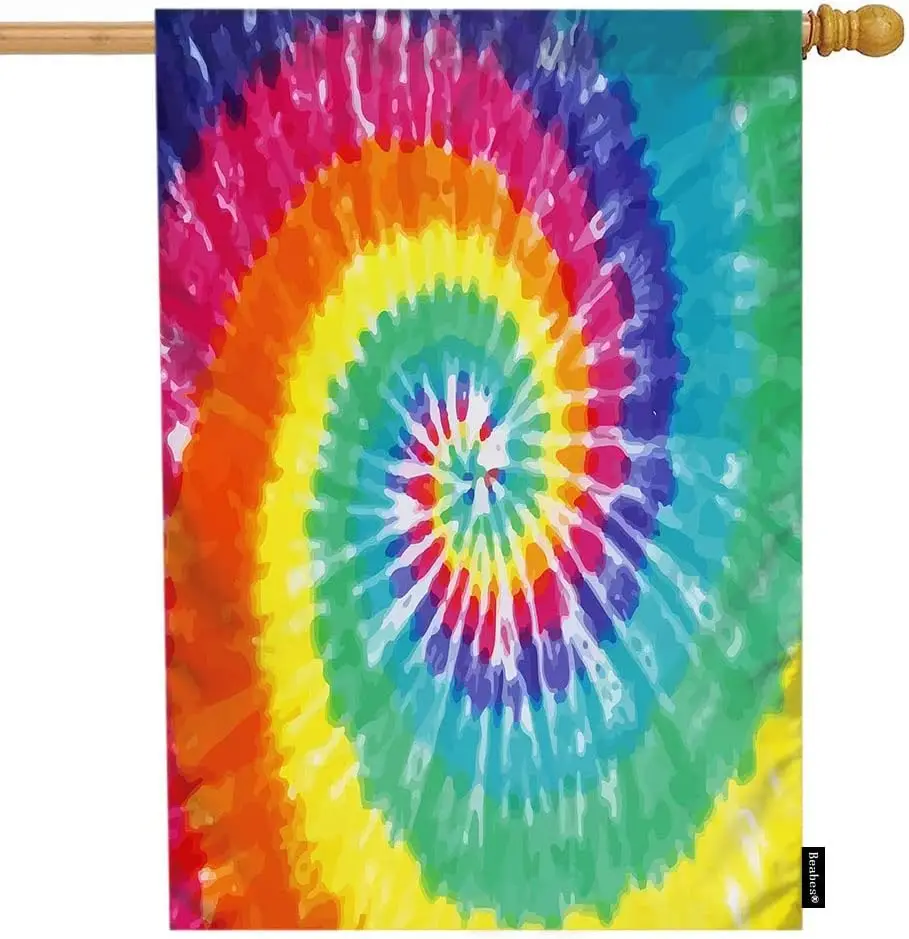 Beabes Rainbow Spiral Tie Dye Welcome House Flag,Colorful Swirl Geometric Circle Blur Lines Pattern Large Garden Flags 28x40 Inc