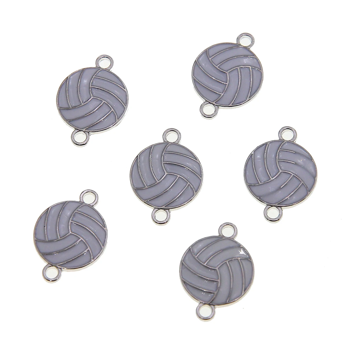 50pcs 22*15mm Enamel White Volleyball Round Metal Double Hole Connector DIY Necklace Bracelet Jewelry Making Accessories