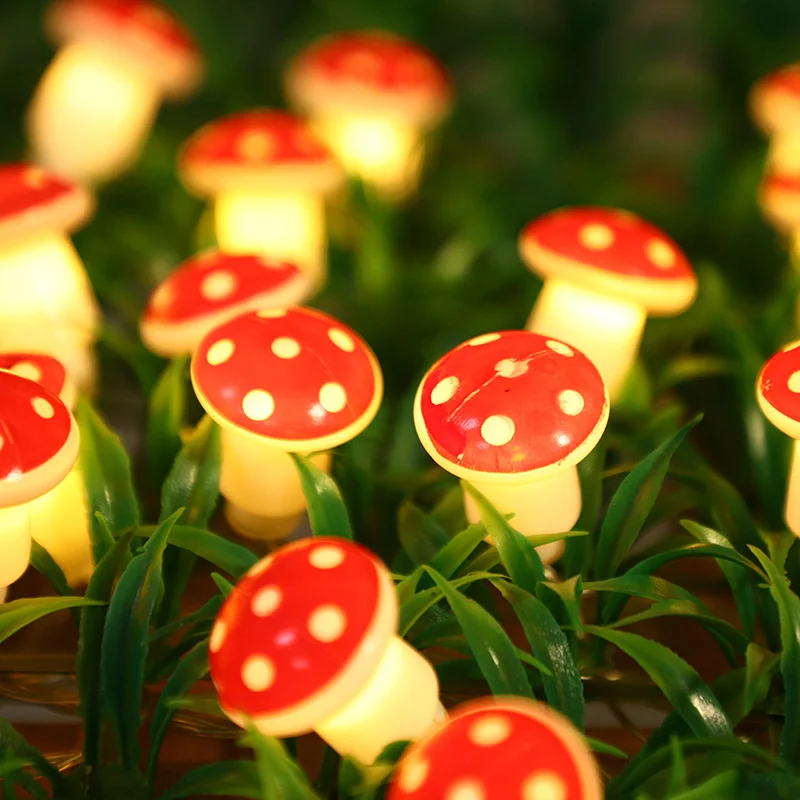 2024 Holiday Mushroom Led String Lights Indoor Room Decoration Battery Navidad Lights Party USB Warm Light Lovely 411